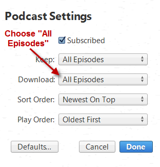 Podcast Settings